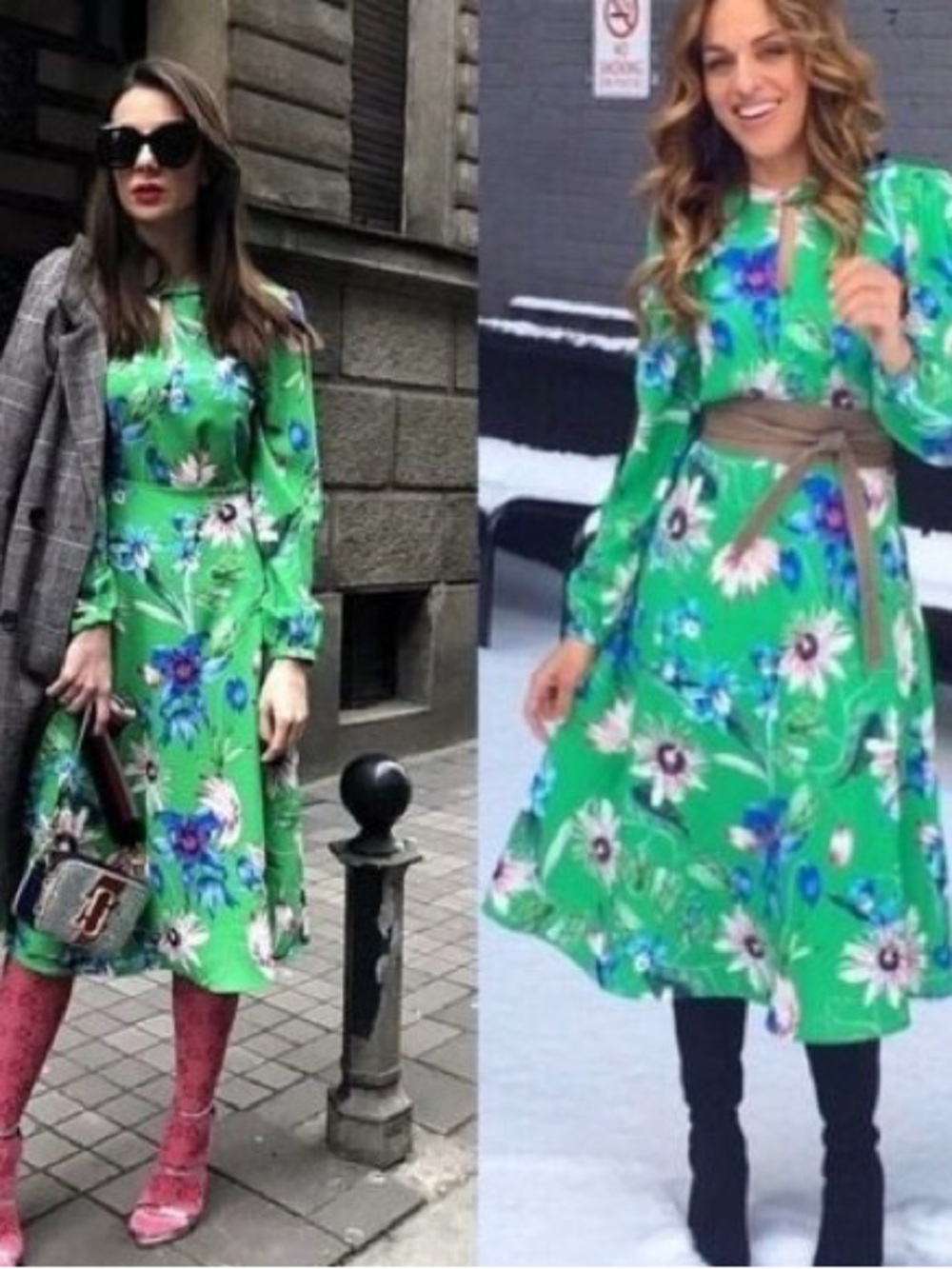❤️ Viral H&M Bold Green Retro Print Long Sleeve Midi Dress